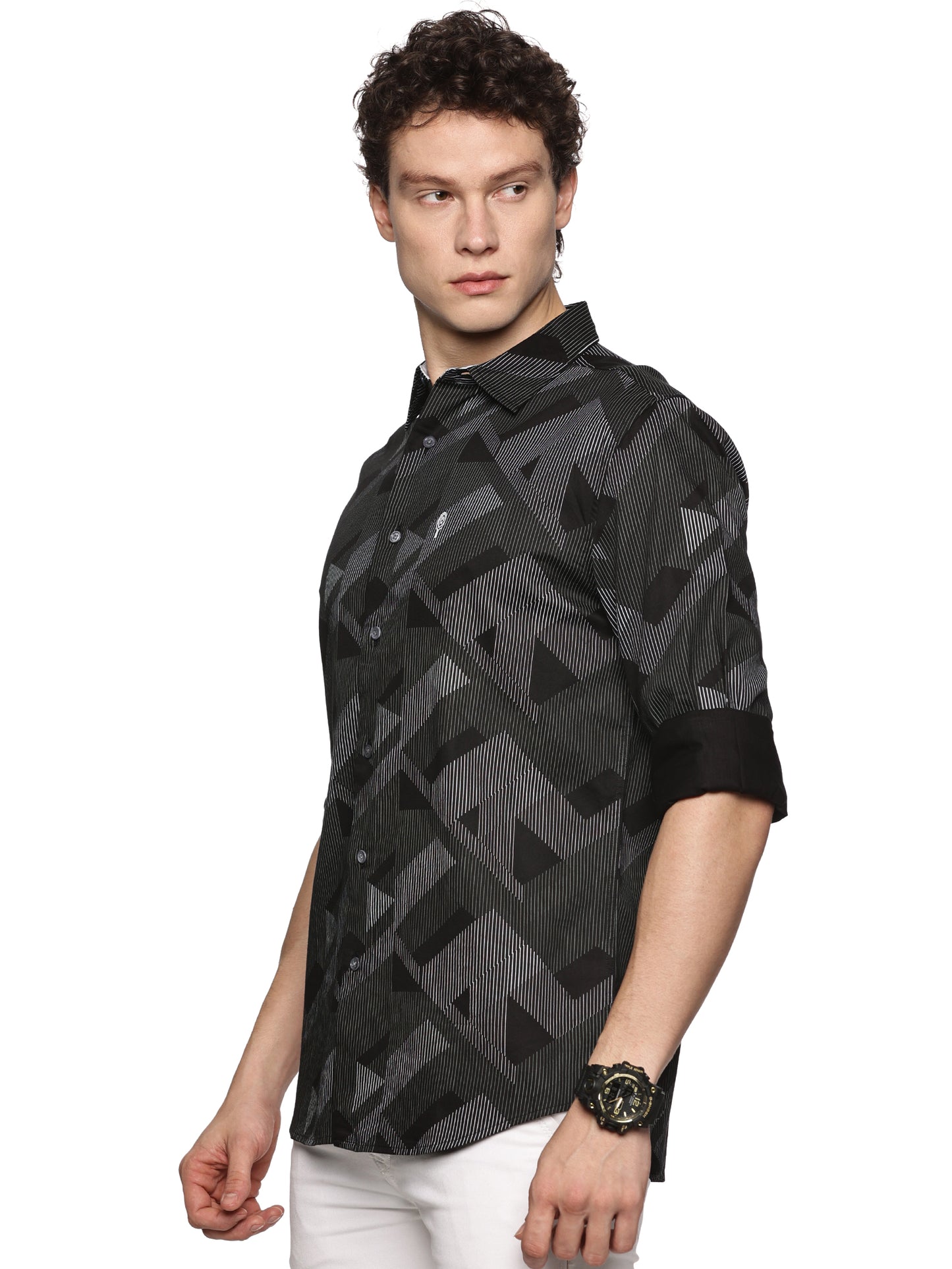 Black Satin Printed Luxe Shirt