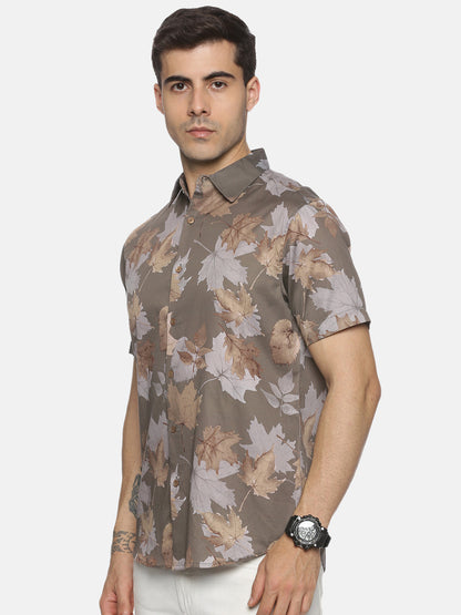 Grey Leaf Print Luxe Collection Shirt