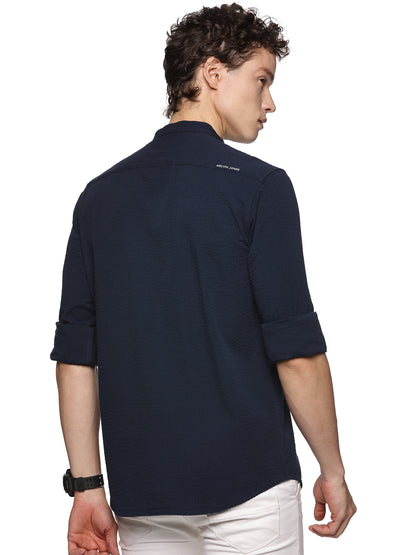 Navy Mandarin Collar Shirt