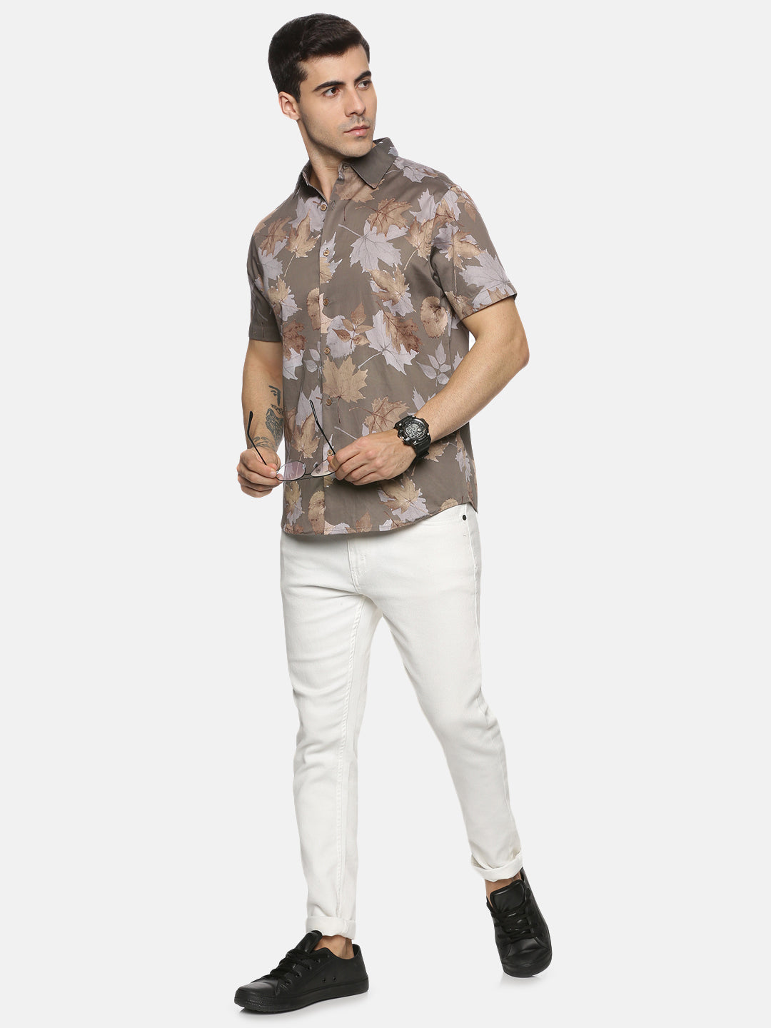 Grey Leaf Print Luxe Collection Shirt