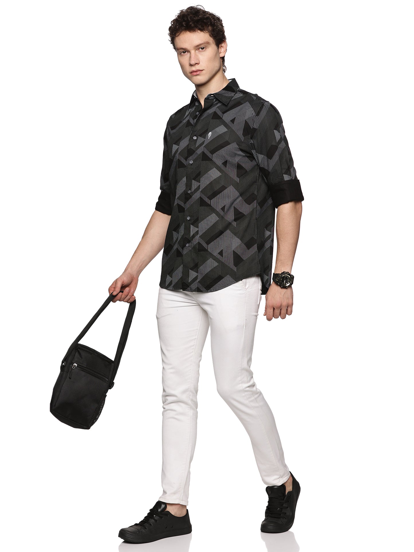 Black Satin Printed Luxe Shirt