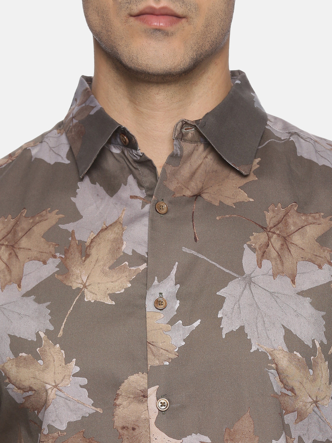 Grey Leaf Print Luxe Collection Shirt