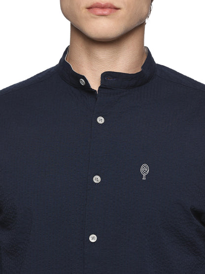 Navy Mandarin Collar Shirt