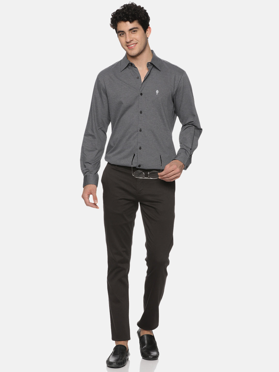 GREY MICRO CHECK COTTON SHIRT