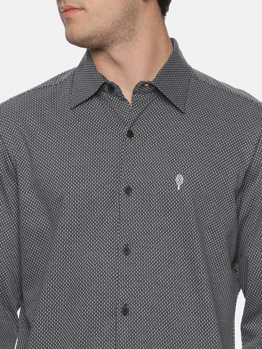 GREY MICRO CHECK COTTON SHIRT