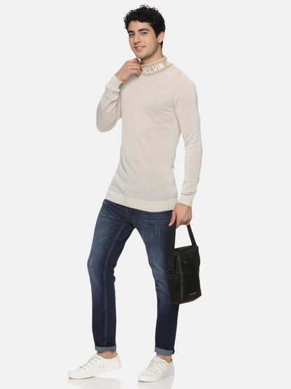 Classic Beige Knit Turtleneck Sweater