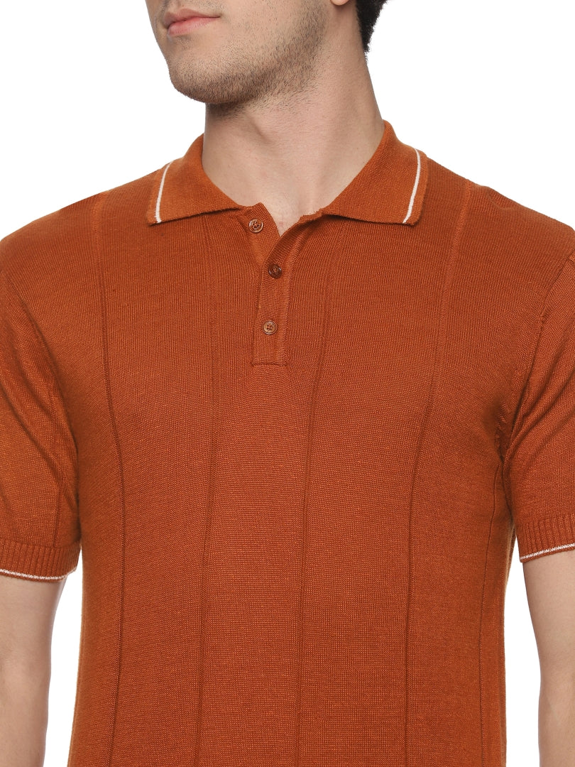 Linen Rich Knit Polo Burnt Orange T-Shirt