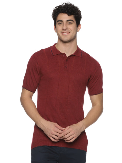 Linen Rich Knit Polo Burnt Maroon T-Shirt