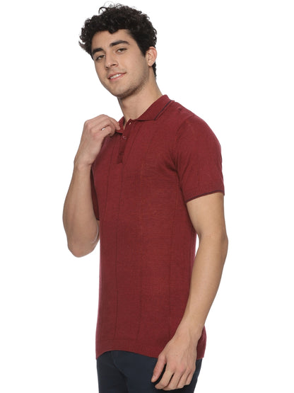 Linen Rich Knit Polo Burnt Maroon T-Shirt