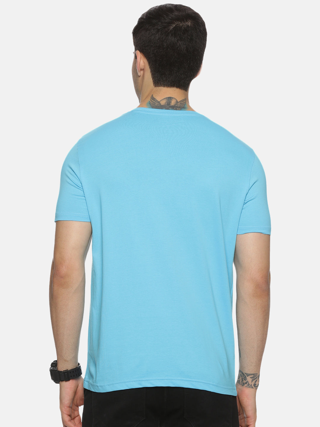 Aqua Cotton Round Neck T-Shirt