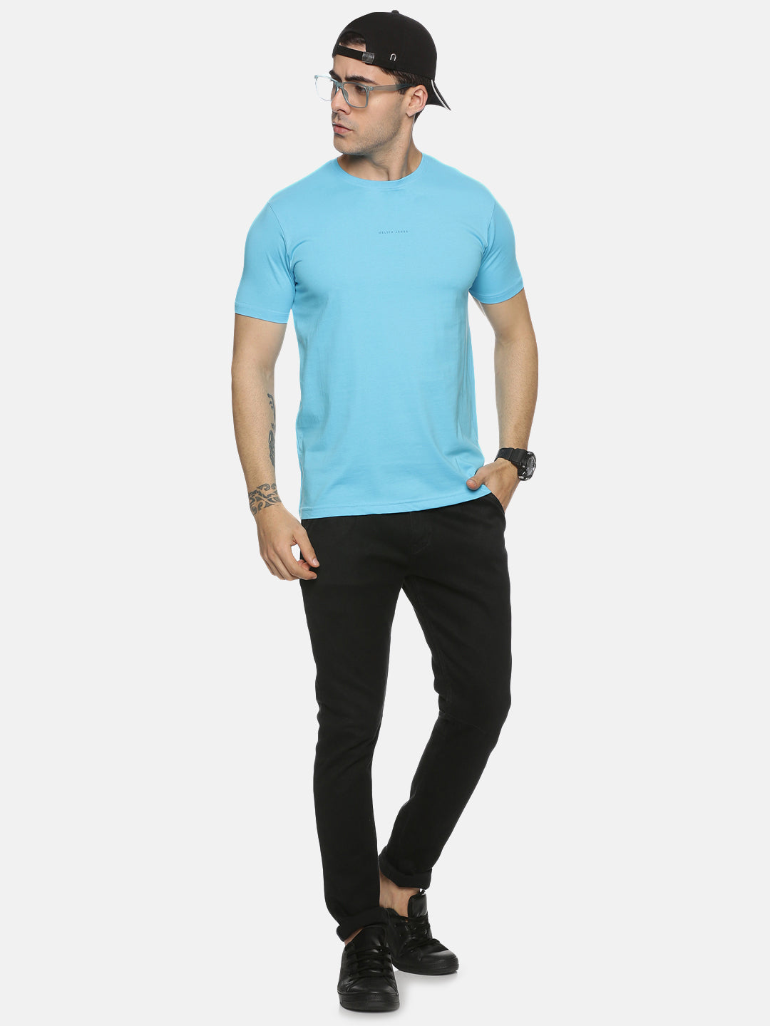 Aqua Cotton Round Neck T-Shirt