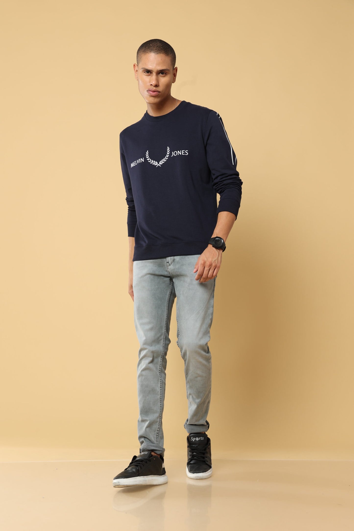 Navy To Plush Leafes Sweatshirt