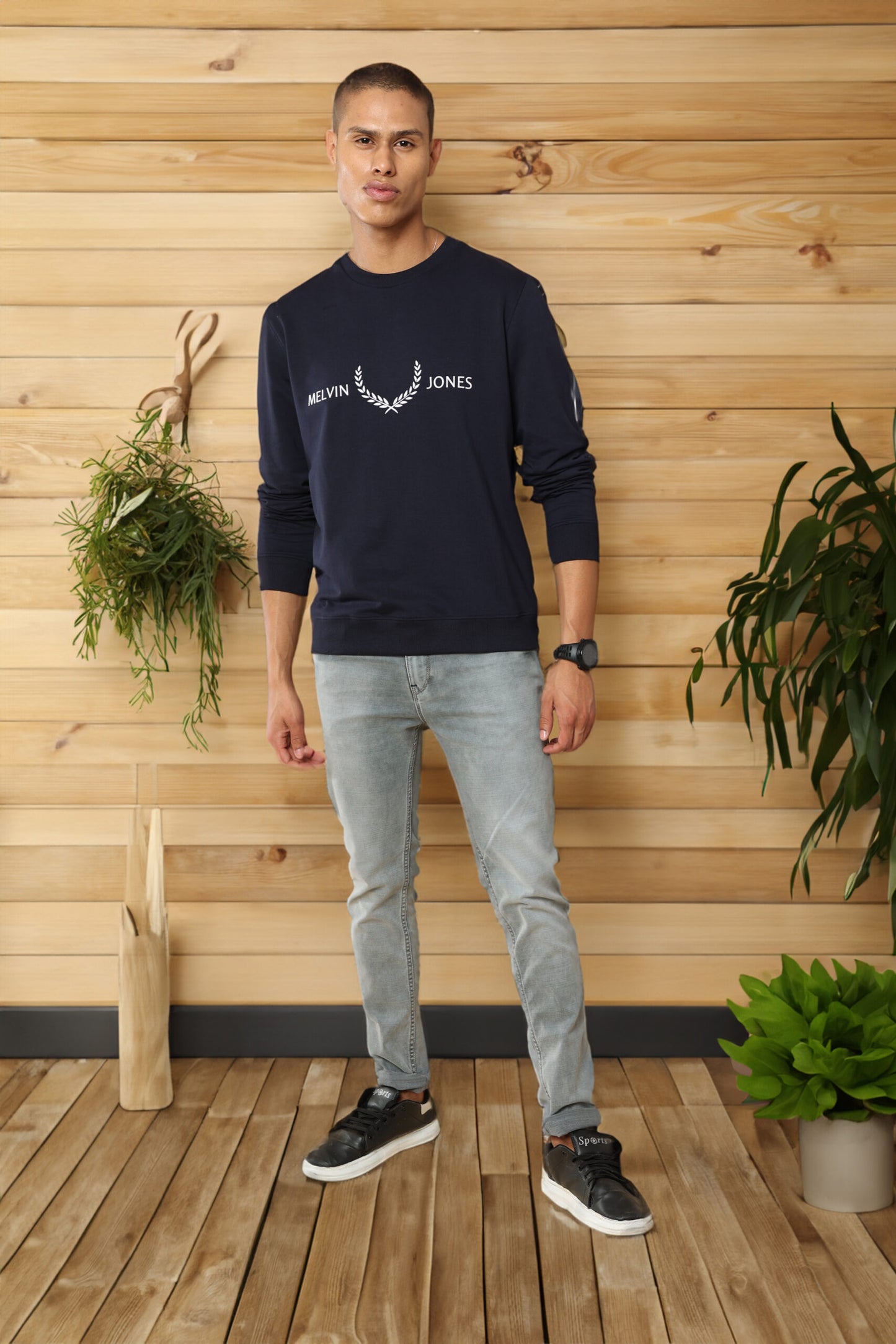 Navy To Plush Leafes Sweatshirt