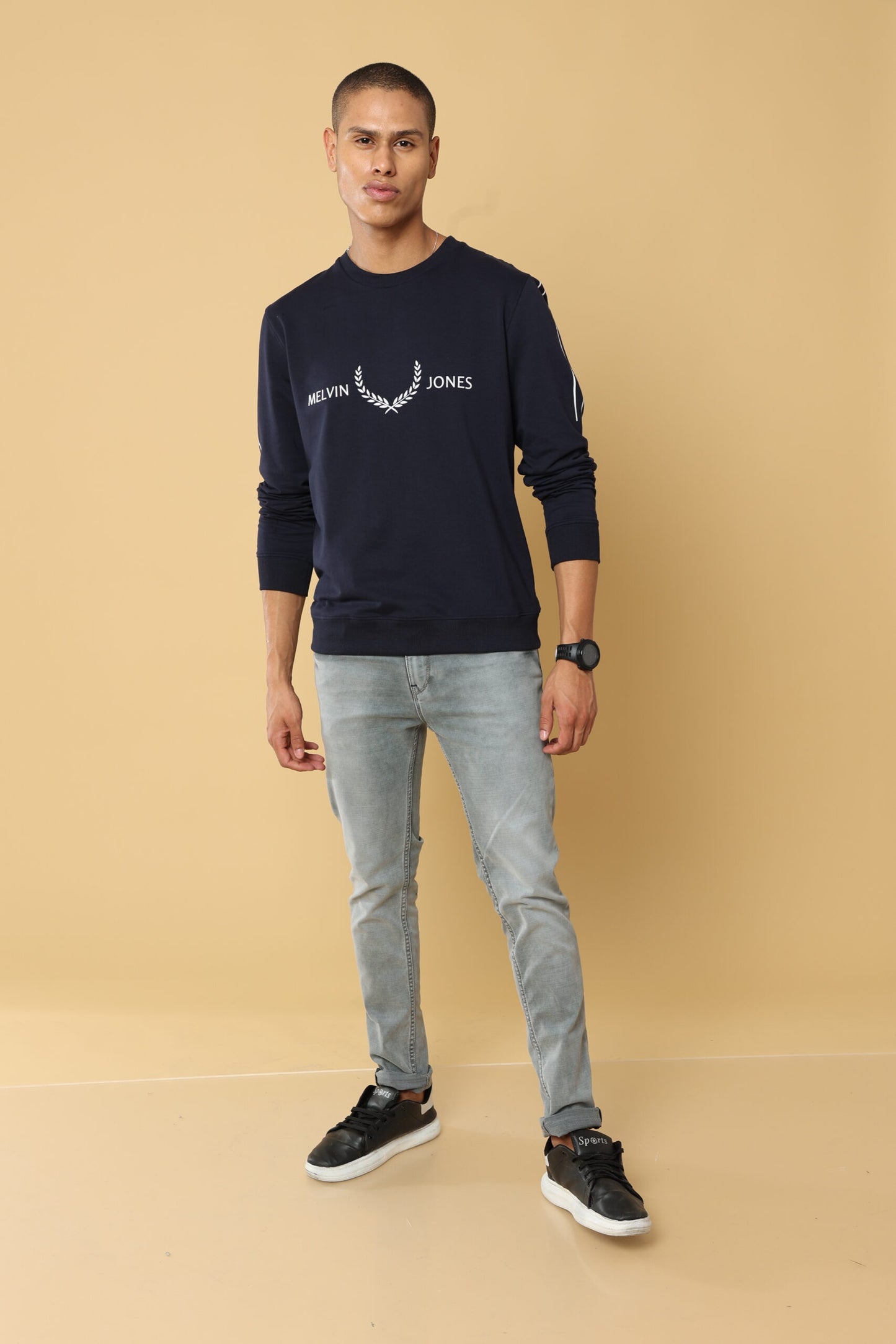 Navy To Plush Leafes Sweatshirt